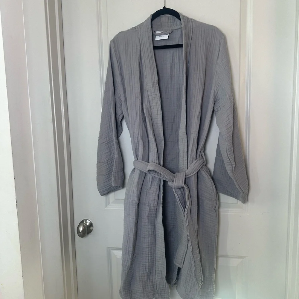 PARACHUTE Cloud Turkish Cotton Waffle Knit Belted Gauzy Unisex Grey Robe,Medium
